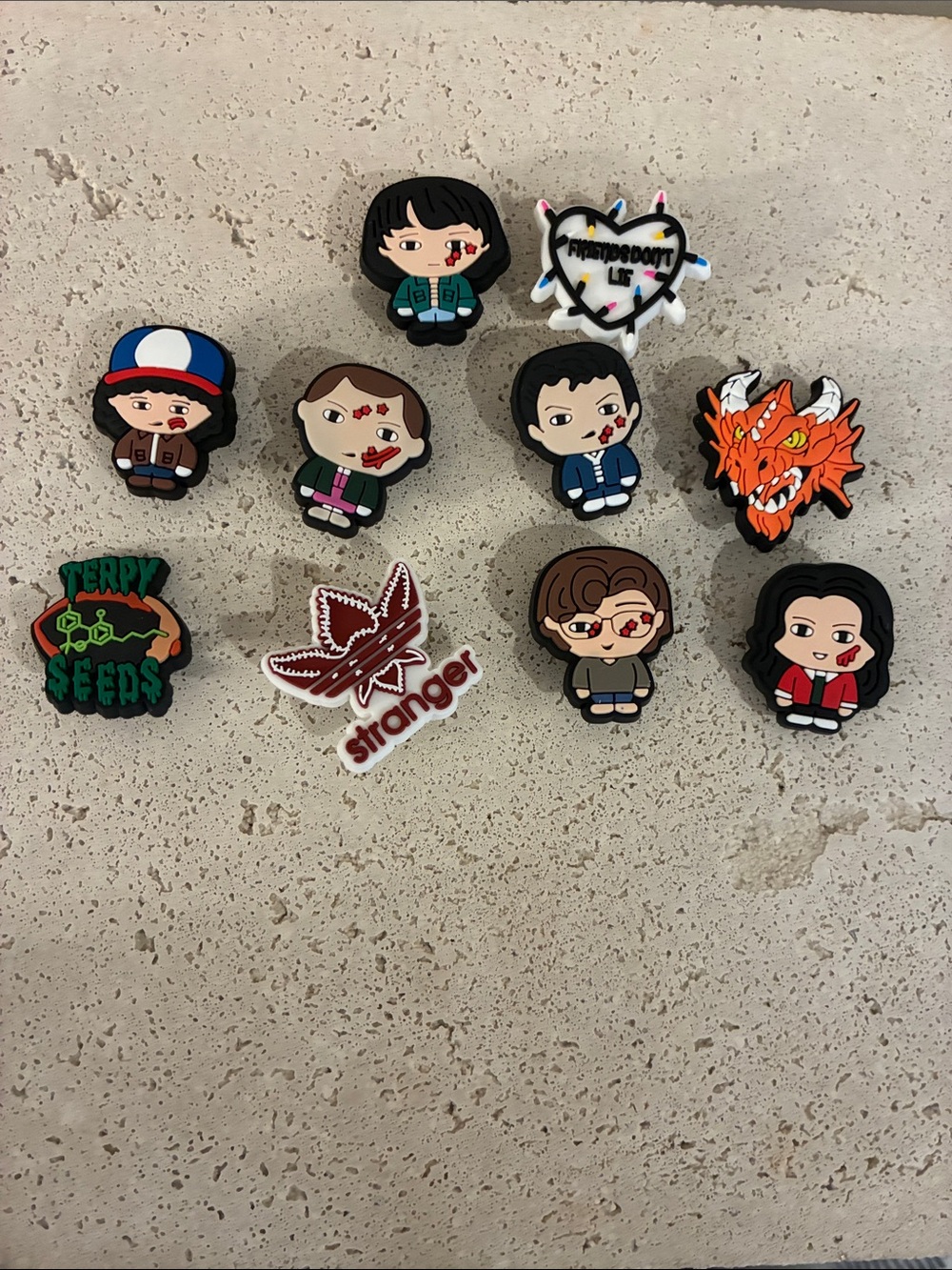 Stranger Things 10 Character & Themed Rubber Shoe Charms - 11 Eleven Dustin NEW